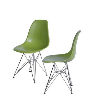 Kit com 2 Cadeiras Eames Policarbonato com Base Cromada na Cor Verde - 64550
