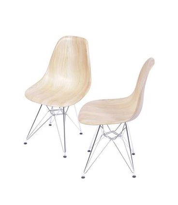 Kit com 2 Cadeiras Eames Com Base Cromada Cor Madeira Clara - 64552