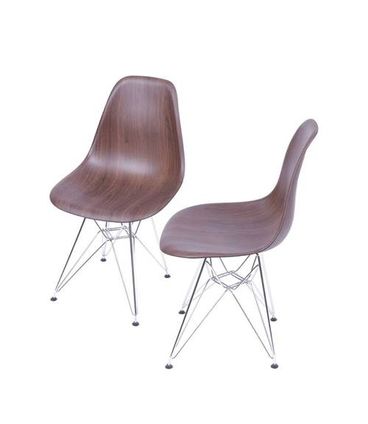 Kit com 2 Cadeiras Eames Assento em Madeira e Base Cromada  - 64554