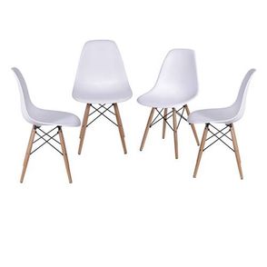 Kit com 4 Cadeiras Eames Polipropileno Base Madeira na Cor Branca - 64561