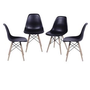 Kit com 4 Cadeiras Eames Polipropileno Base Madeira na Cor Preta - 64565