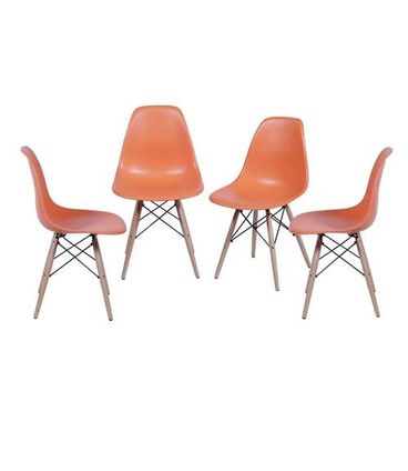Kit com 4 Cadeiras Eames Polipropileno Base Madeira na Cor Laranja - 64566
