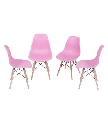 Kit com 4 Cadeiras Eames Polipropileno Base Madeira na Cor Rosa -  64567
