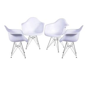 Kit com 4 Cadeiras Eames com Braco e Base Cromada na Cor Branca - 64605