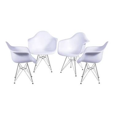Kit com 4 Cadeiras Eames com Braco e Base Cromada na Cor Branca - 64605