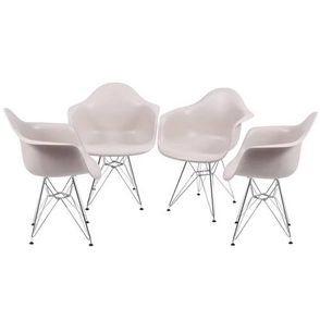 Kit com 4 Cadeiras Eames com Braco e Base Cromada na Cor Fendi - 64608