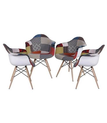 Kit com 4 Cadeiras Eames com Braco Base Madeira Patchwork - 64624