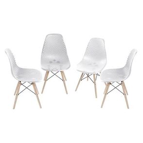 Kit com 4 Cadeiras Eames Furadinha Com Base de Madeira na Cor Branca - 64629