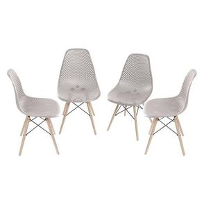Kit com 4 Cadeiras Eames Furadinha Com Base de Madeira na Cor Fendi - 64630