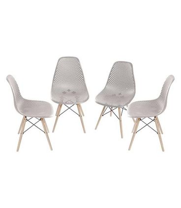 Kit com 4 Cadeiras Eames Furadinha Com Base de Madeira na Cor Fendi - 64630