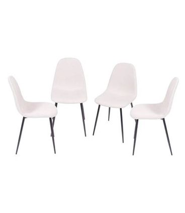 Kit com 4 Cadeiras Robin Linho Bege com Base de Metal Preta  - 64639