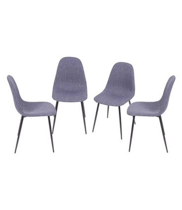 Kit com 4 Cadeiras Robin Linho na Cor Cinza com Base de Metal Preta - 64641