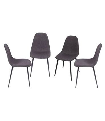 Kit com 4 Cadeiras Robin Linho na Cor Grafite com Base de Metal Preta - 64642