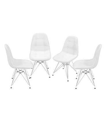 Kit com 4 Cadeiras Eames Botone Branca Base Cromada - 64649