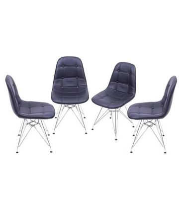 Kit com 4 Cadeiras Eames Botone Preta Base Cromada - 64652