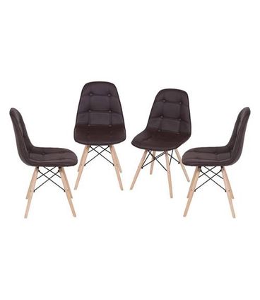 Kit com 4 Cadeiras Eames Botone Cafe Base de Madeira - 64657
