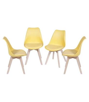 Kit com 4 Cadeiras Leda Eames PP Amarela Base Madeira - 64660