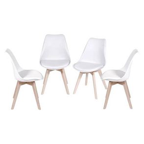 Kit 4 Cadeiras Leda Eames PP Branca Base Madeira - 64663