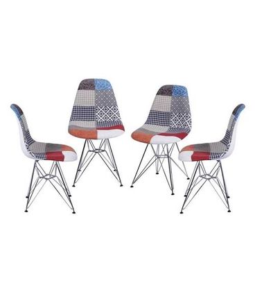 Kit com 4 Cadeiras Eames Patch Work Base Cromada - 64669