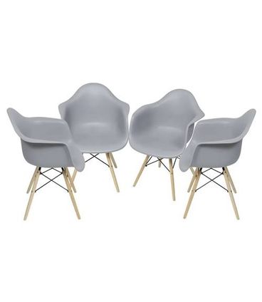 Kit 4 Cadeiras Eames com Braco Cinza Base em Madeira - 64681