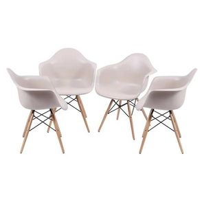 Kit 4 Cadeiras Eames com Braco Fendi Base em Madeira - 64682
