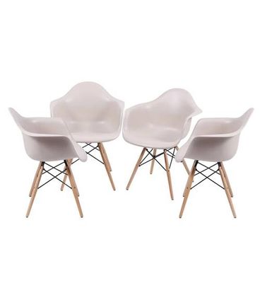 Kit 4 Cadeiras Eames com Braco Fendi Base em Madeira - 64682