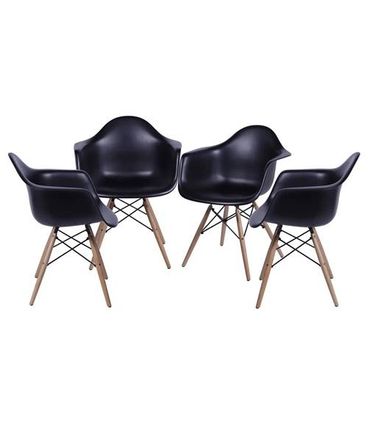 Kit 4 Cadeiras Eames com Braco Preta Base em Madeira - 64684