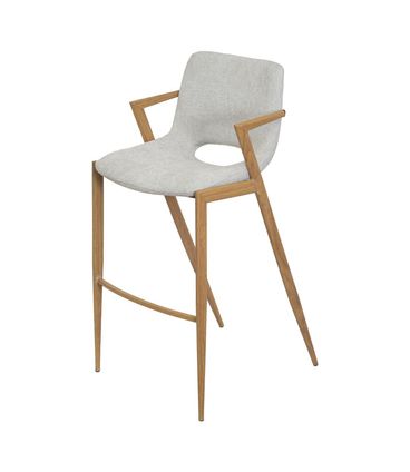 Banqueta Mila Assento Linho Cinza Base Clara - 79399