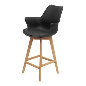 Banqueta Tess Com Braço Preta Base Madeira - 79402