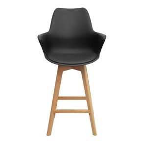 Banqueta Tess Com Braço Preta Base Madeira - 79402