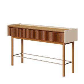 Aparador Abra Ripado Cor Off White Com Nature 2 Gavetas 140cm - 79424