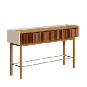 Aparador Abra Ripado Cor Off White Com Nature 2 Gavetas 140cm - 79424