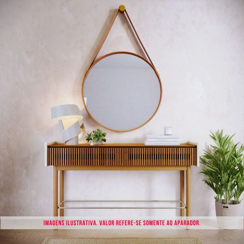 Aparador Abra Ripado Cor Off White Com Nature 2 Gavetas