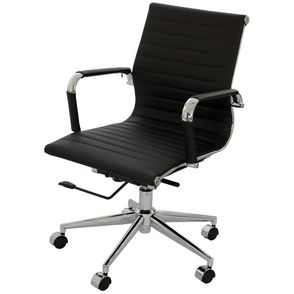 Cadeira Office Eames Baixa Corino Preto Rodízio Cromada - 14105