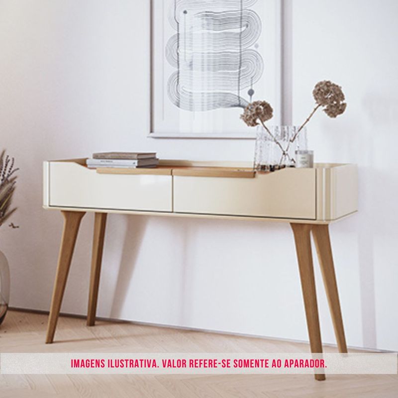 Aparador Crono Cor Off White Com Nature 2 Gavetas 136cm