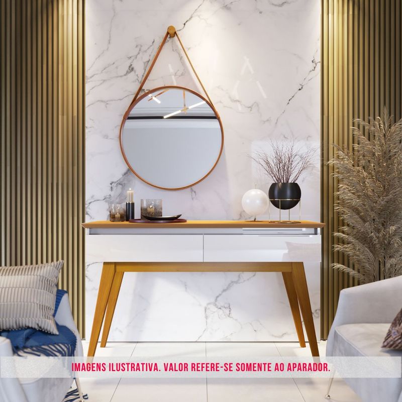 Aparador Estar Cor Off White Com Nature 2 Gavetas 136cm