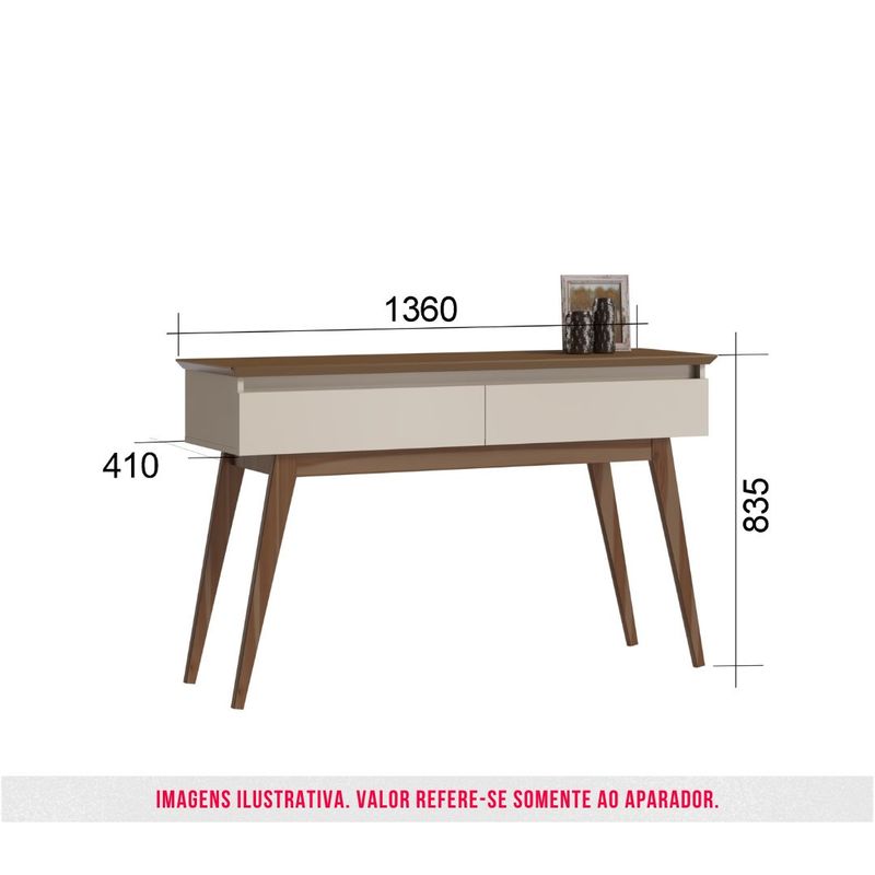 Aparador Estar Cor Off White Com Freijó 2 Gavetas 136cm