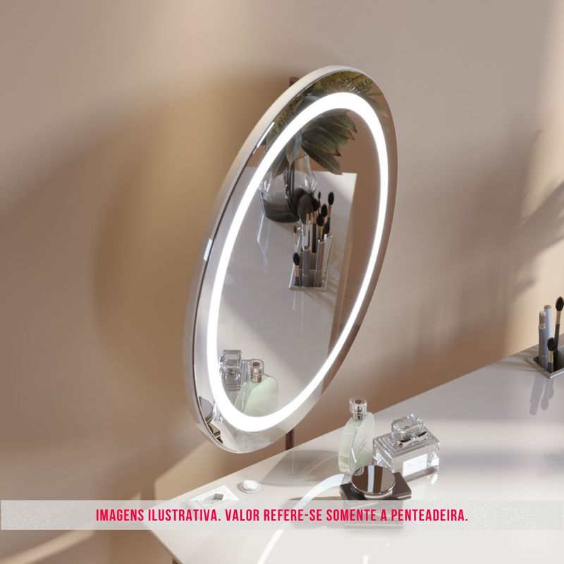 Penteadeira Queen Cor Off White Espelho Led 116cm - 7945