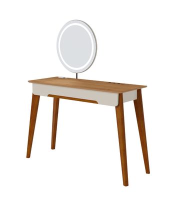 Penteadeira Queen Cor Off White Com Nature Espelho Led 116cm - 73405