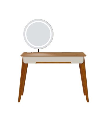 Penteadeira Queen Cor Off White Com Nature Espelho Led 116cm - 73405