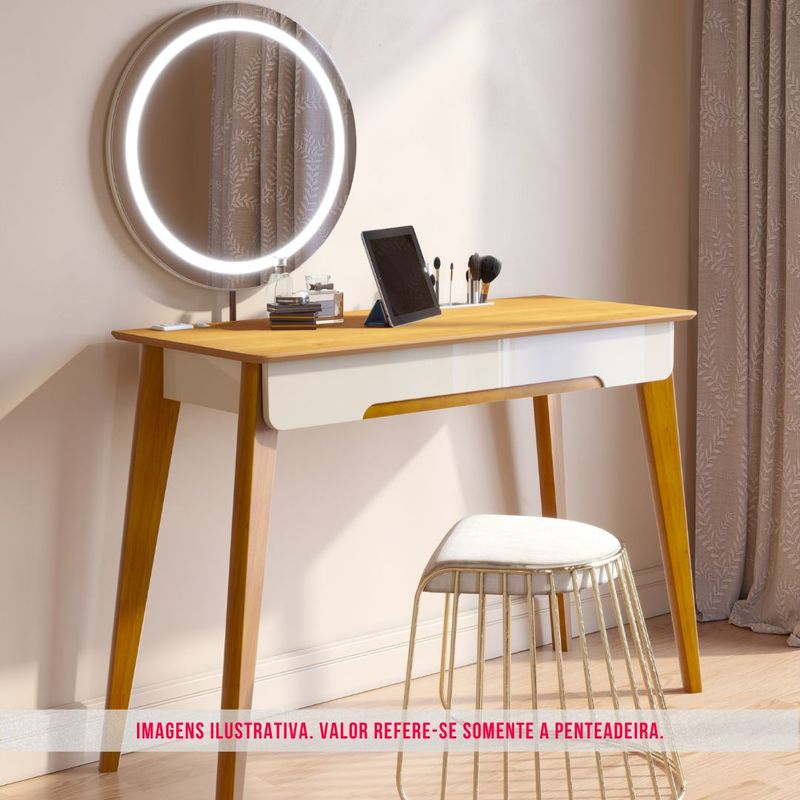 Penteadeira Queen Cor Off White Com Nature Espelho Led