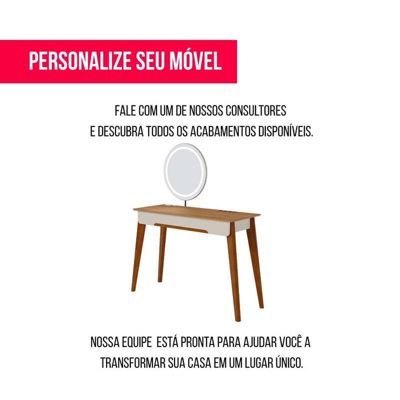 Penteadeira Queen Cor Off White Com Nature Espelho Led