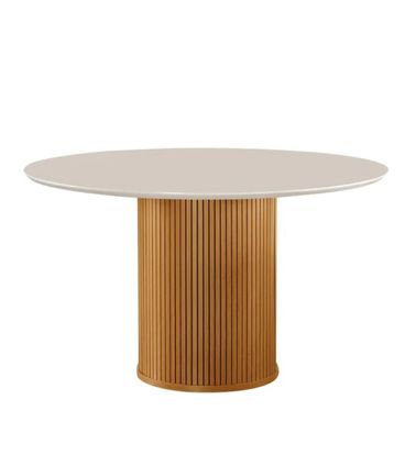 Mesa de Jantar Woodi Redonda Cor Off White Com Cinamomo 135cm  - 79456
