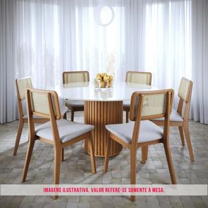 Mesa de Jantar Woodi Redonda Cor Off White Com Cinamomo 135cm  - 79456