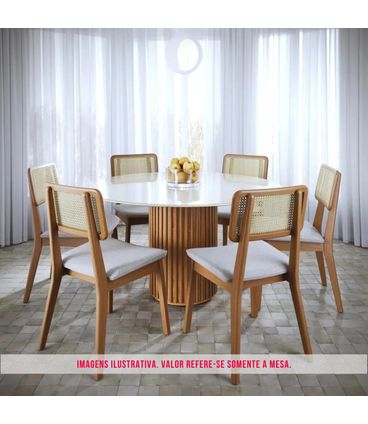 Mesa de Jantar Woodi Redonda Cor Off White Com Cinamomo 135cm  - 79456