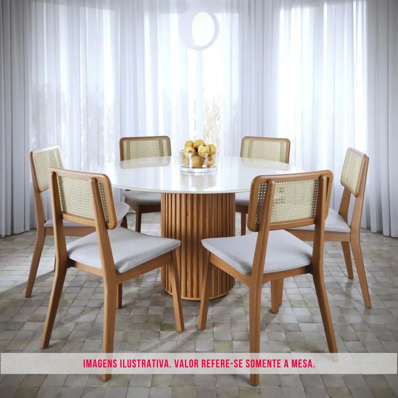 Mesa de Jantar Woodi Redonda Cor Off White Com Cinamomo