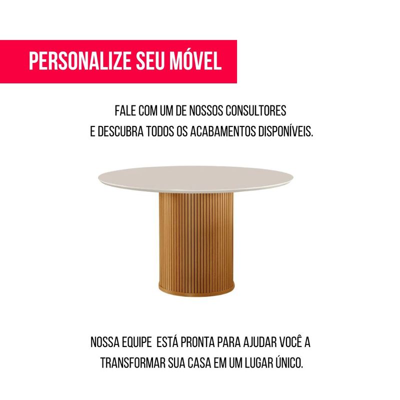 Mesa de Jantar Woodi Redonda Cor Off White Com Cinamomo