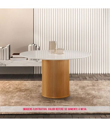 Mesa de Jantar Woodi Redonda Cor Off White Com Cinamomo 120cm - 79457