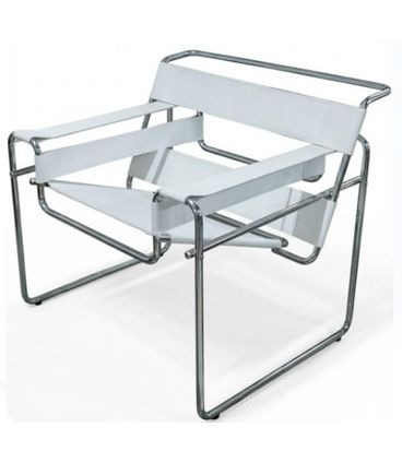 Poltrona Wassily Couro Prensado Branco com Base Aço Cromado - 17486