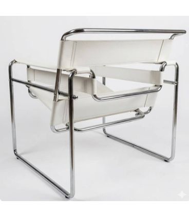 Poltrona Wassily Couro Prensado Branco com Base Aço Cromado - 17486
